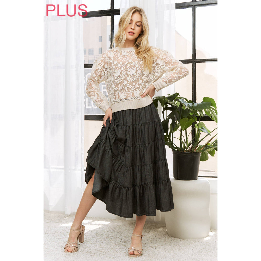 PLUS WASHED RELAXED FULL SWING MIDI SKIRT
