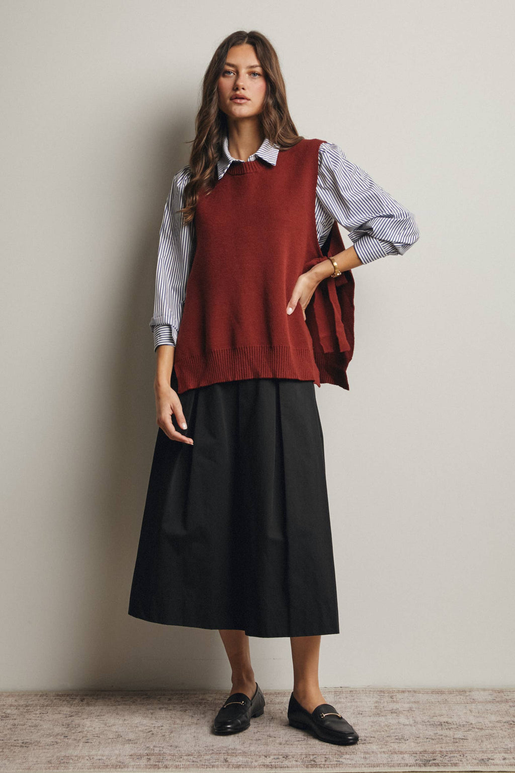 Pleated A-Line Midi Skirt