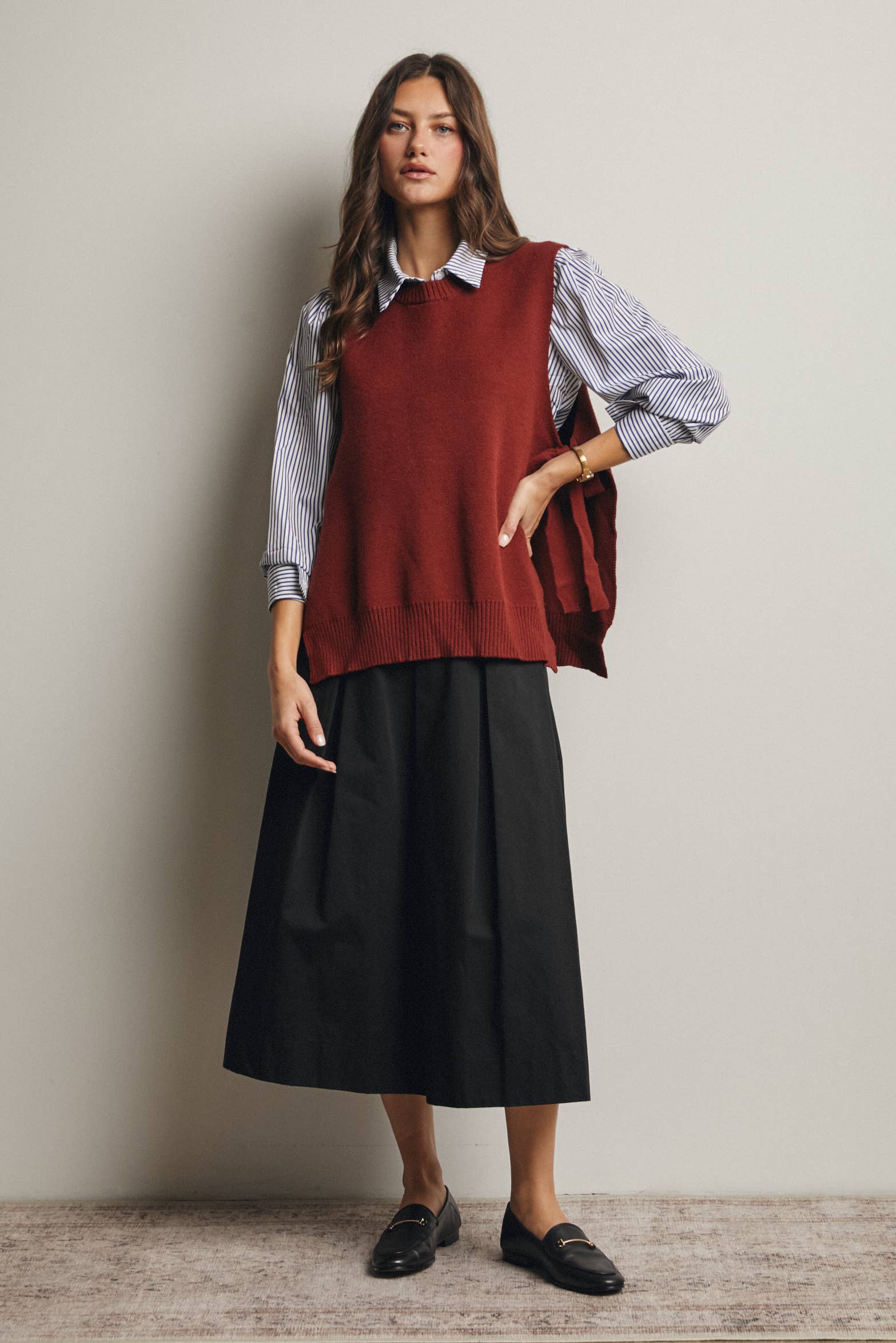 Pleated A-Line Midi Skirt