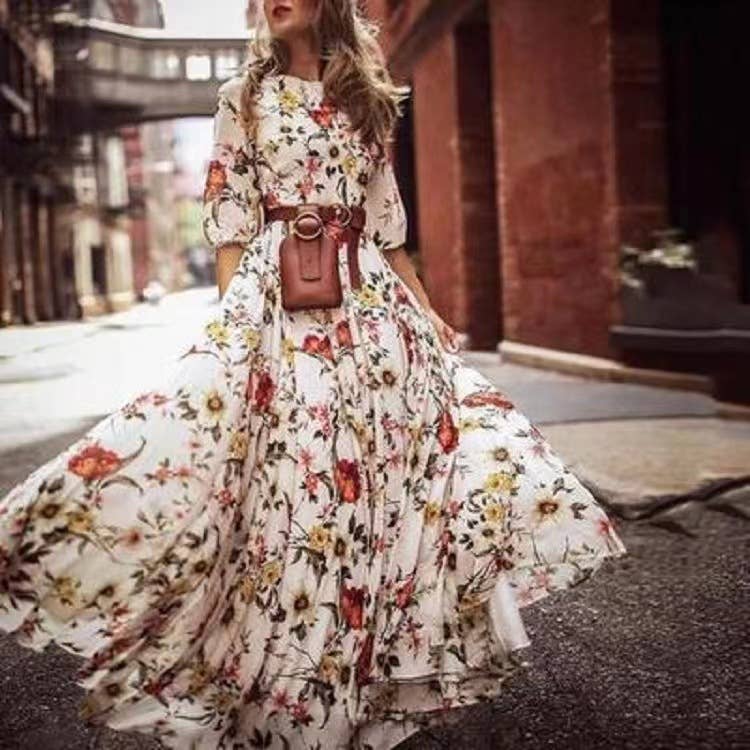 Women Floral Maxi Dress Long Sleeve Casual Holiday Outfit