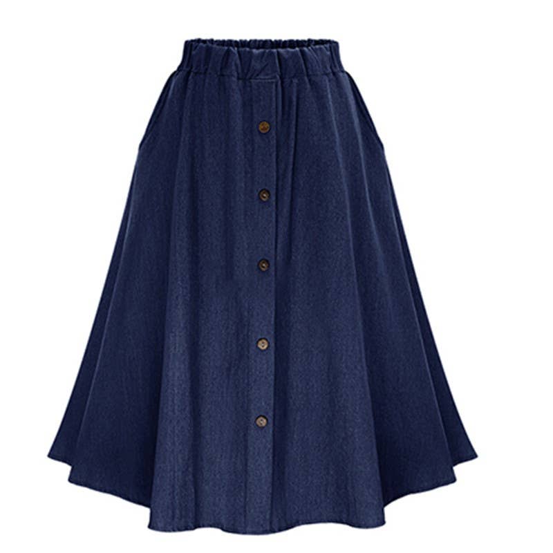 High-waisted Loose Thin Mid-length Denim A-line Skirt