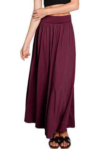 High Waist Elastic Closure Gather Maxi Skirt
