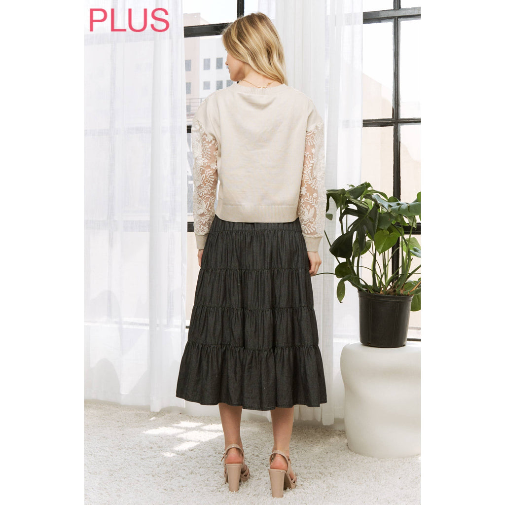 PLUS WASHED RELAXED FULL SWING MIDI SKIRT