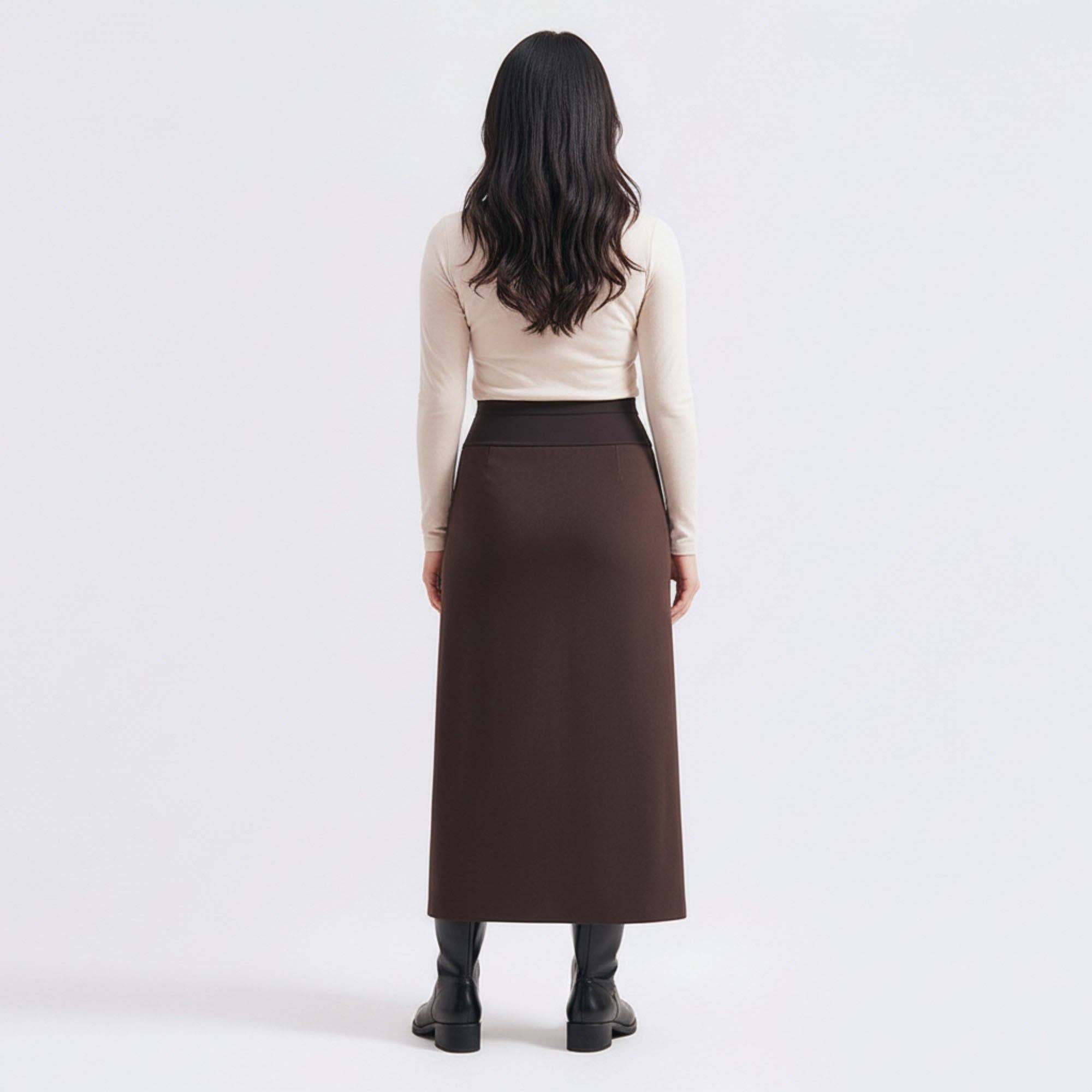 Maternity High Waist Stretch Knit Midi Skirt with Seamless S