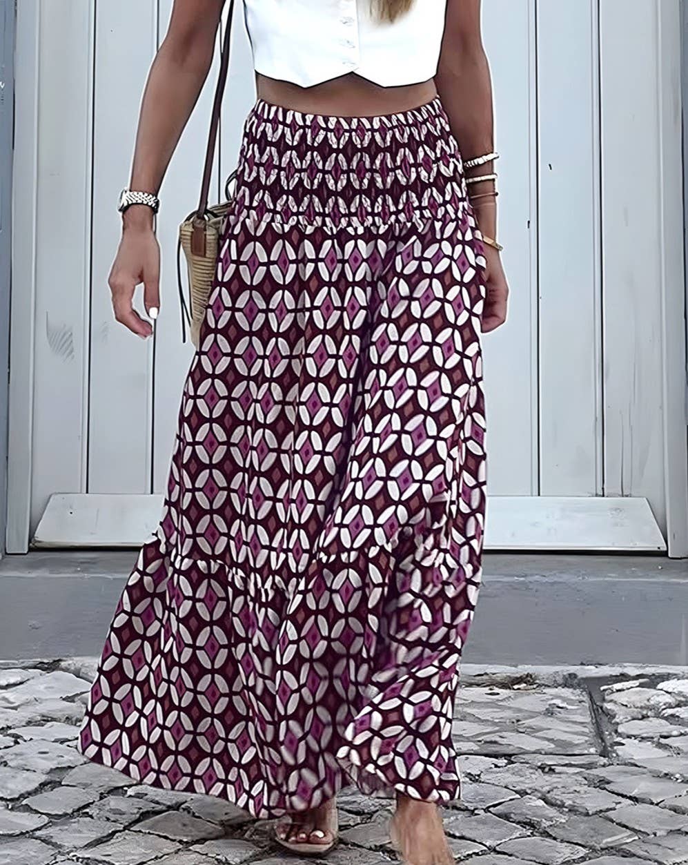 Ethnic Holiday Style Ruffled A-Line Skirt