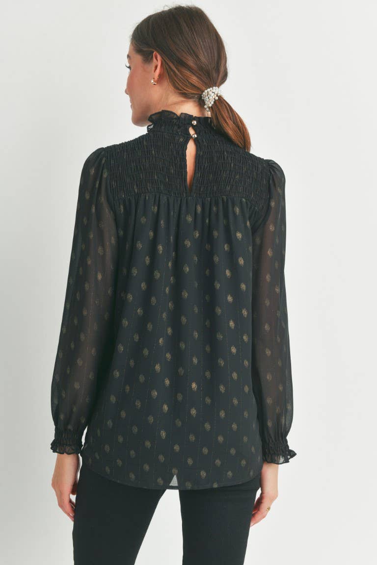 Smocked Mock Neck Polka Dot Maternity Top