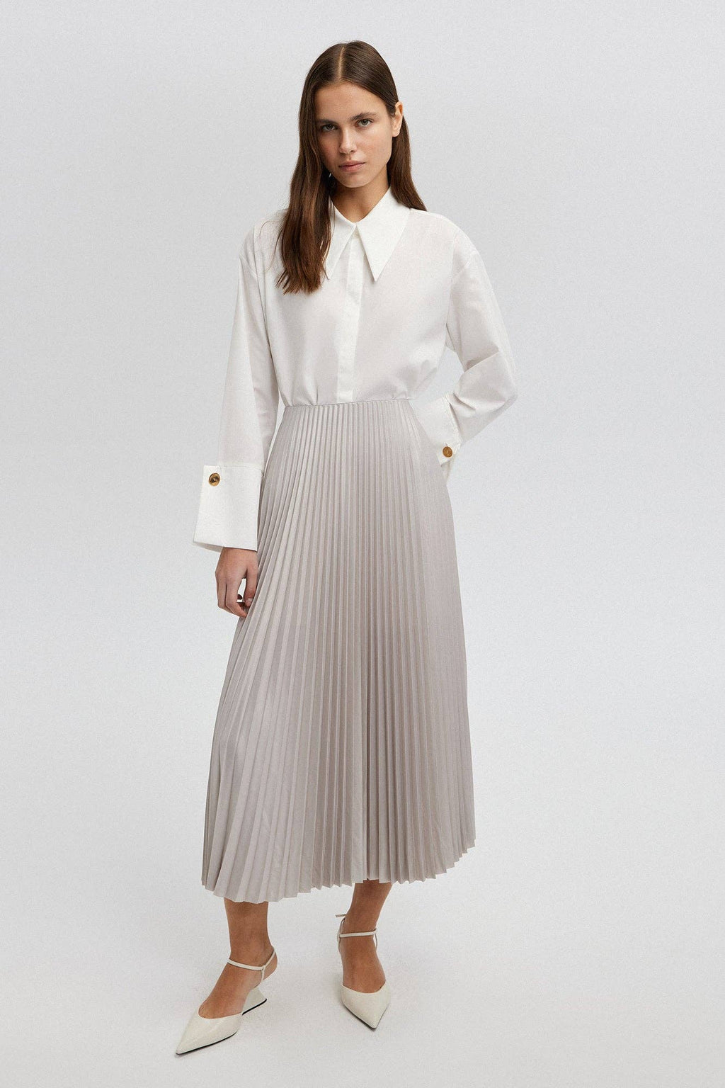 High-Waist Pleated Maxi Skirt – Elegant Flowy A-Line Skirt