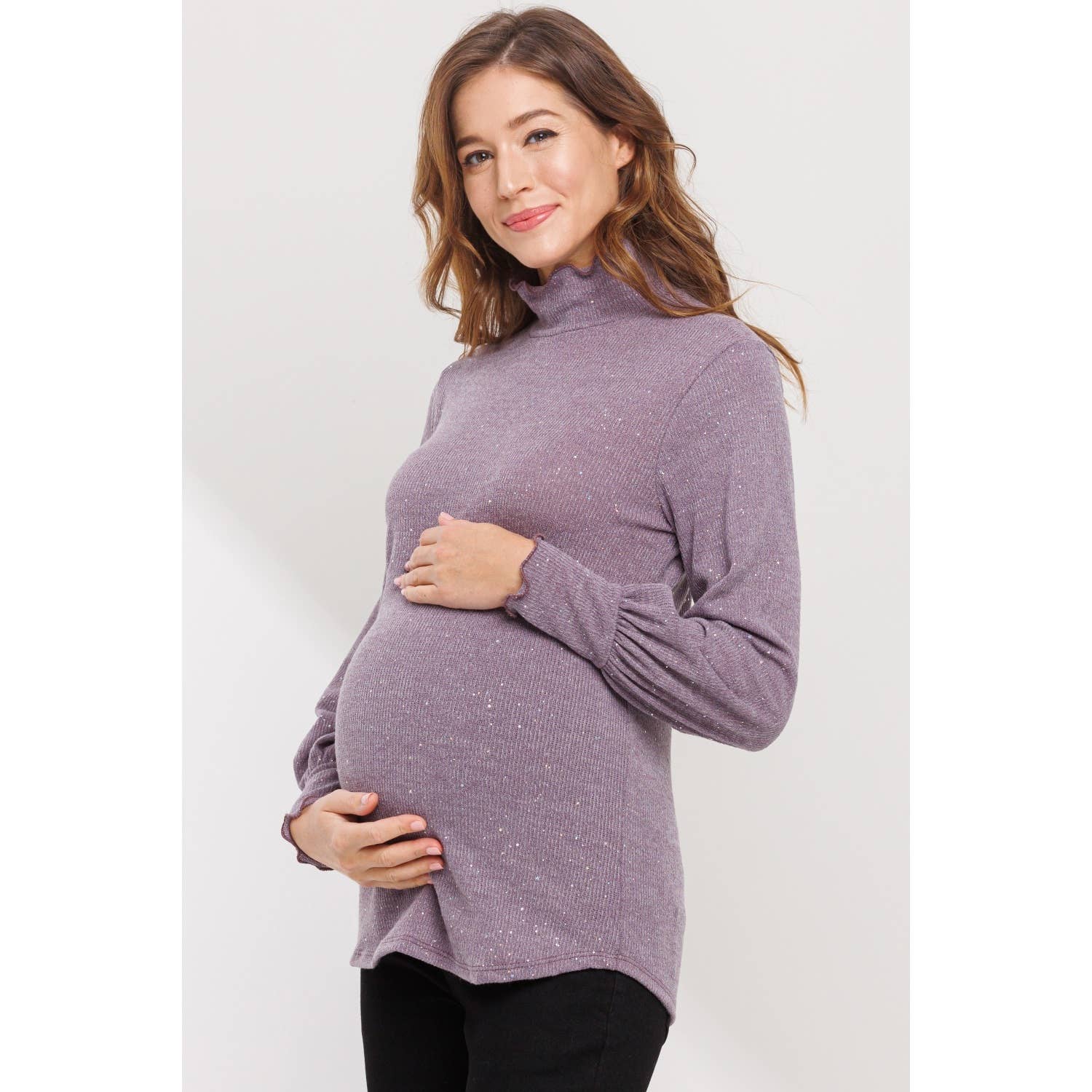 Glitter Knit Long Sleeve Maternity Turtle Neck Top
