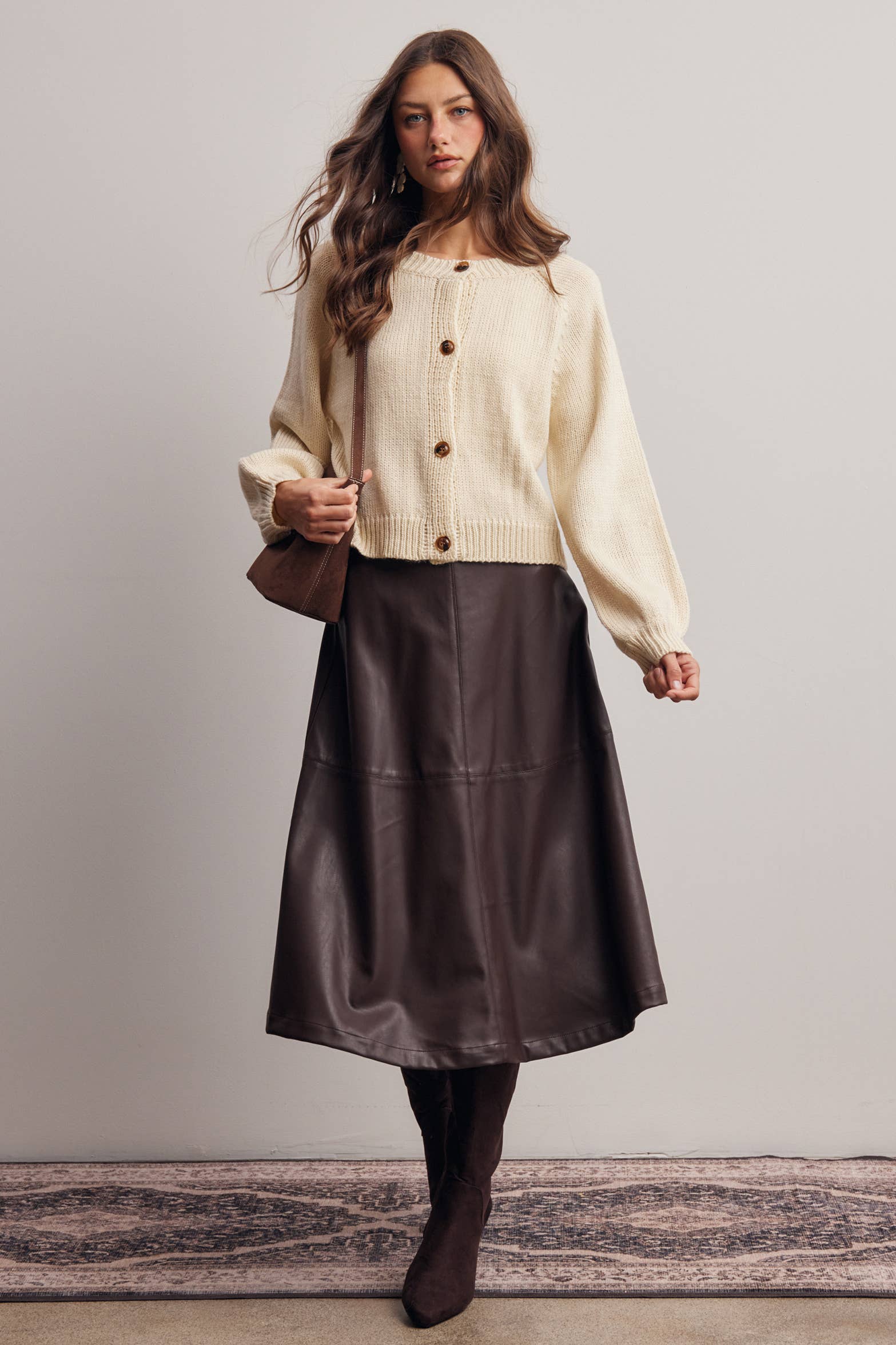 Faux Leather A-Line Midi Skirt FSK0026