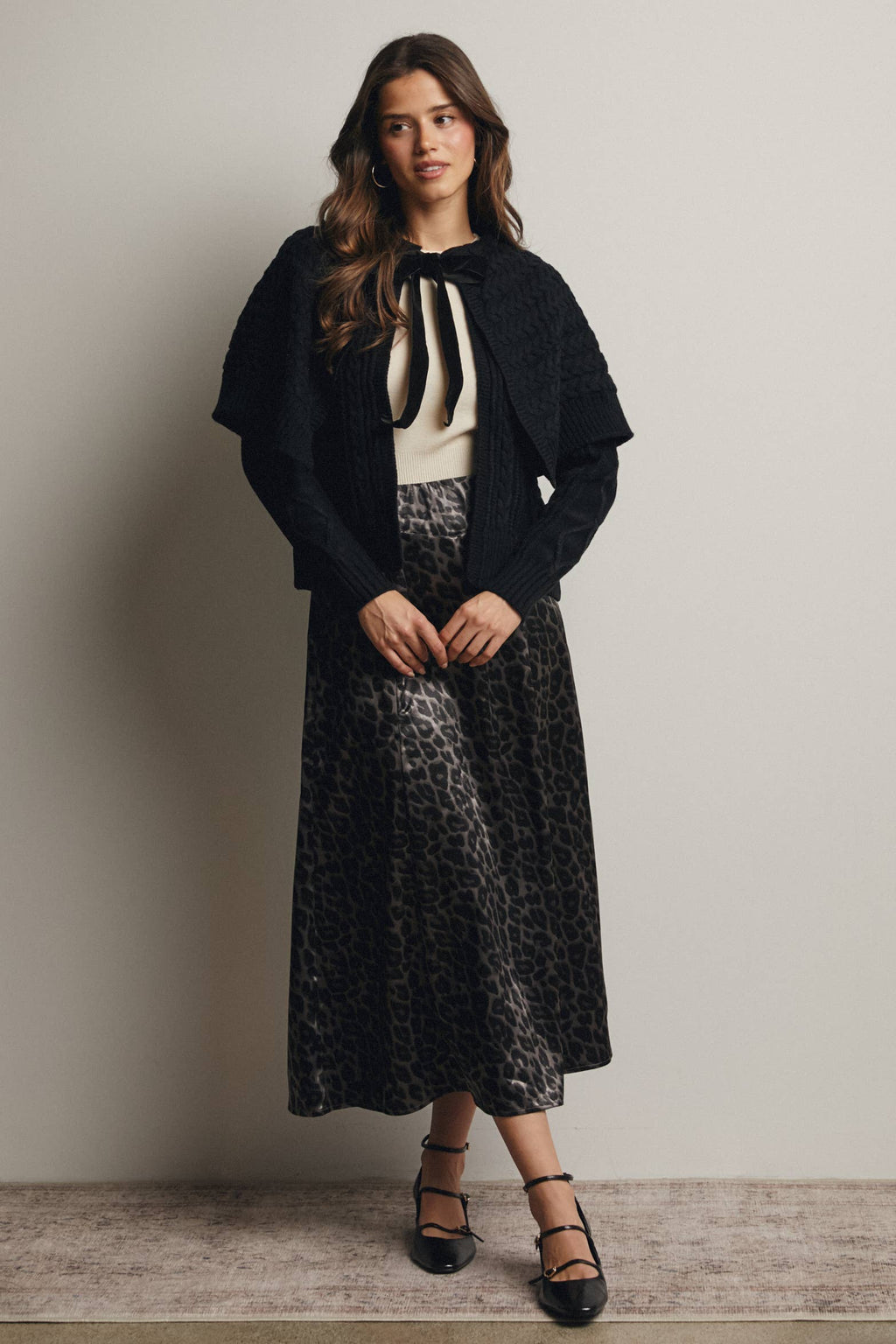 Leopard Print Satin Midi Skirt