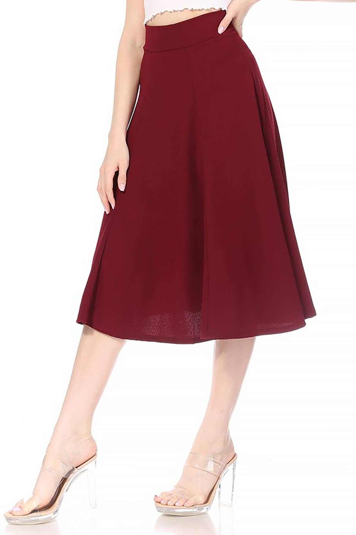 Women's Solid Flared Lightweight Long Midi A-line Skirt