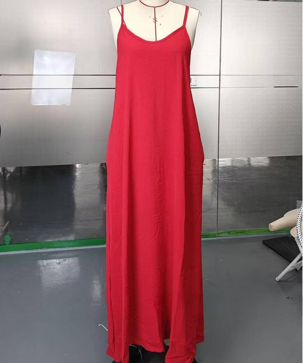 Solid colors loose rope strap maxi dress