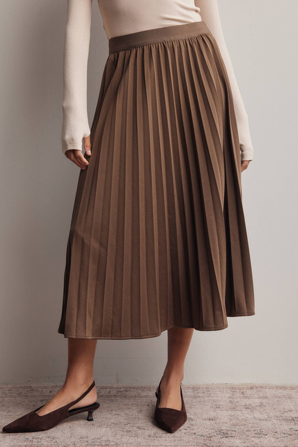 Stretch Pleated Midi Skirt FSK0027