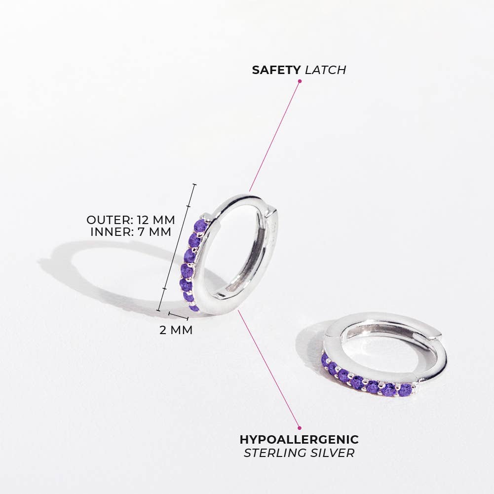 Tiny Multi CZ 7mm Baby Kids Earrings Hoop - Sterling Silver