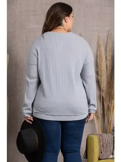 STEEL RIBBED KNIT LONG SLEEVES PLUS SIZE TOP-M5044P