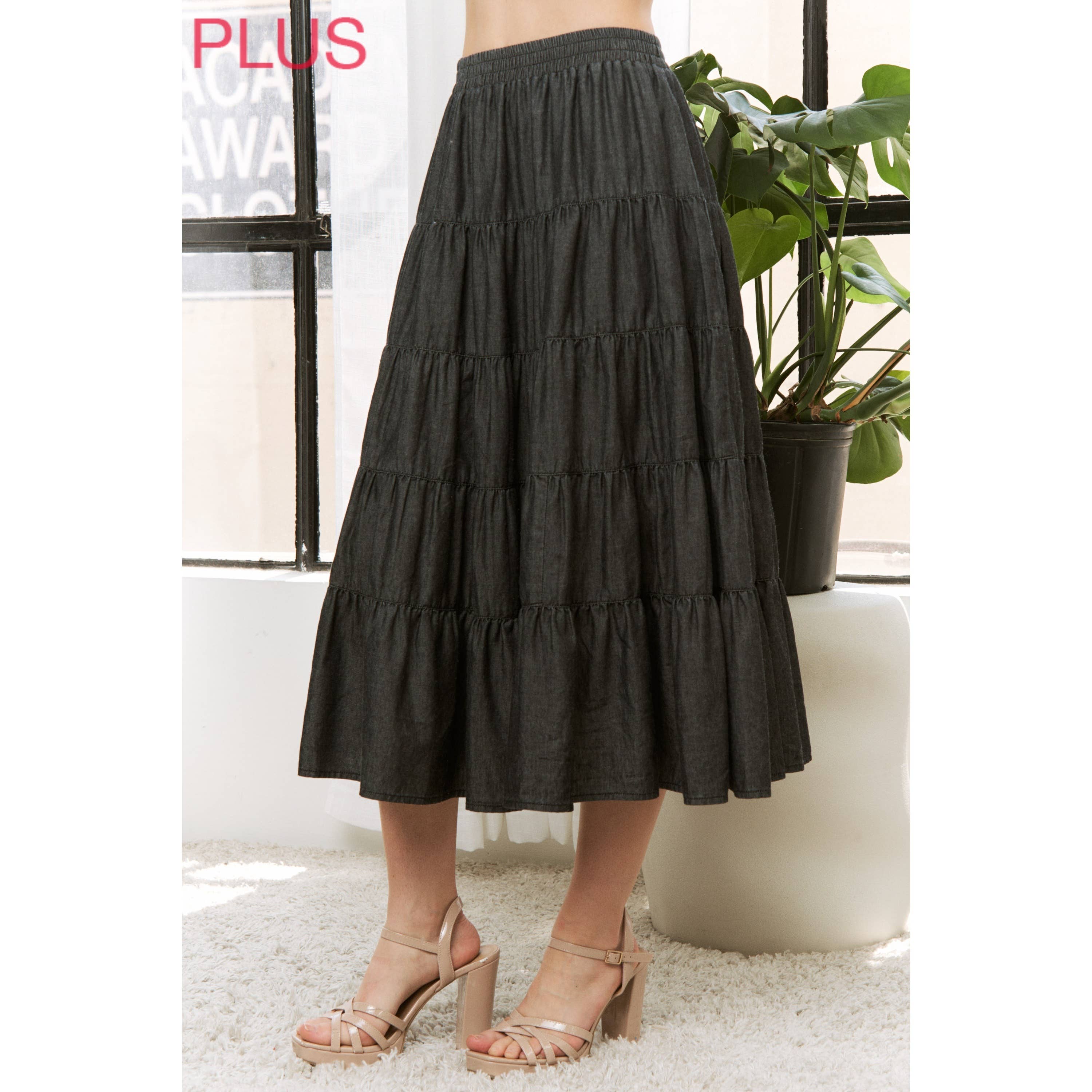 PLUS WASHED RELAXED FULL SWING MIDI SKIRT