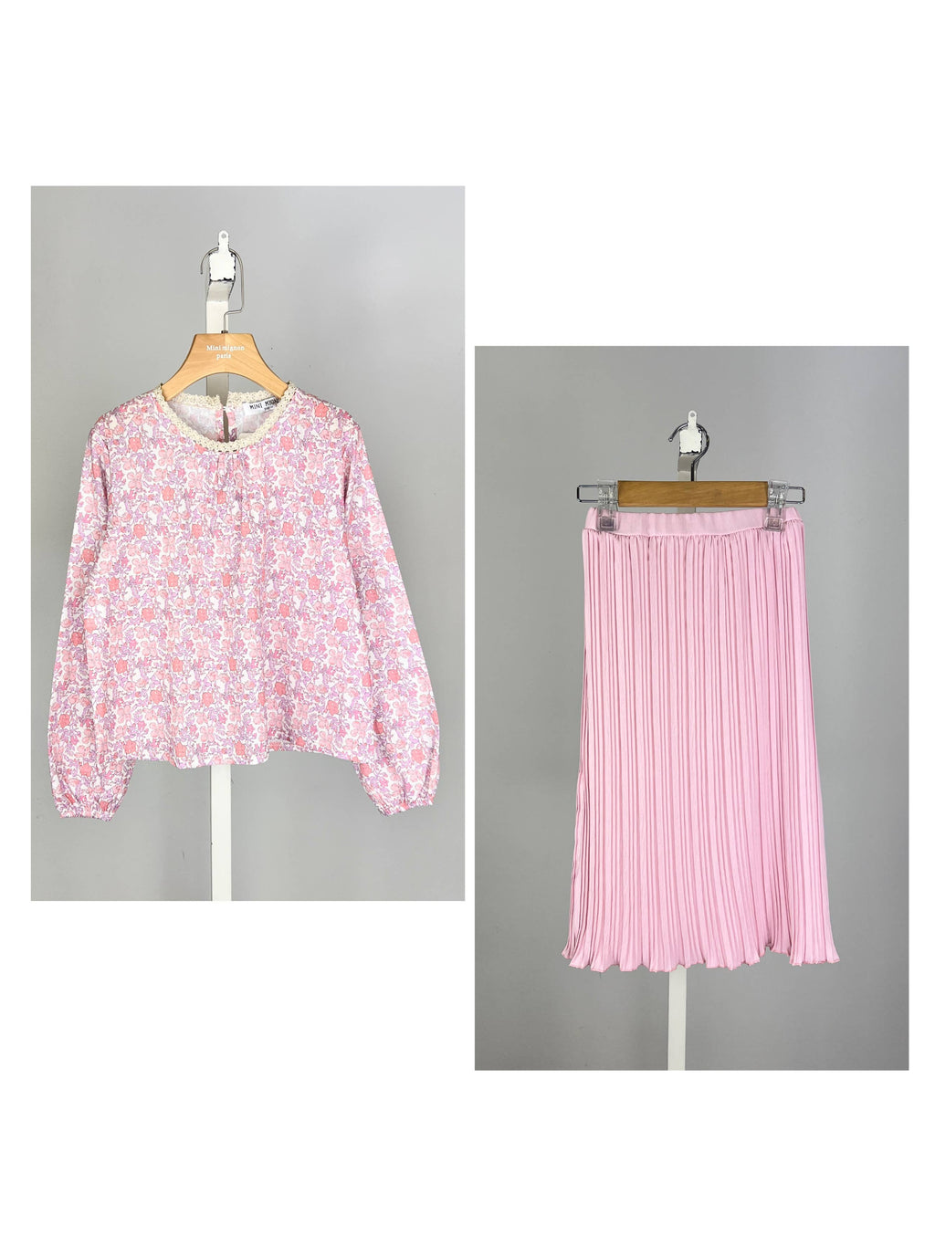 Floral cotton top and pleated skirt set for girl