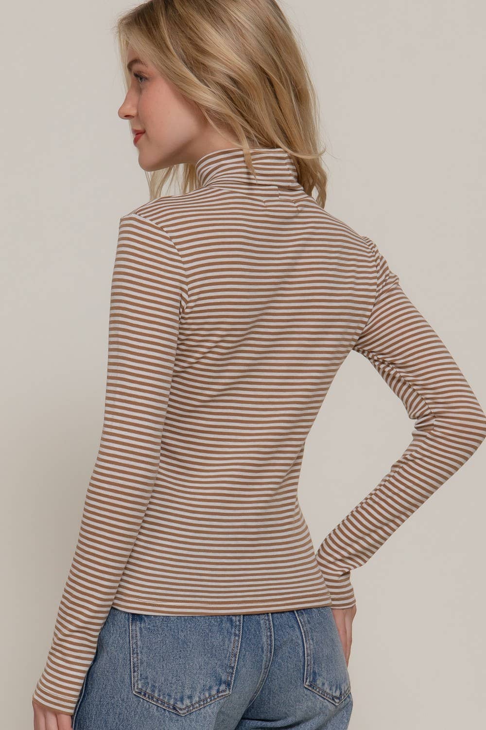 Long Slv Turtle Neck Y/d Stripe Top