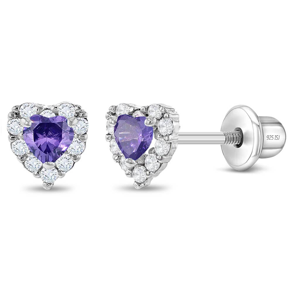 Princess Heart CZ Baby / Toddler Earrings - Sterling Silver