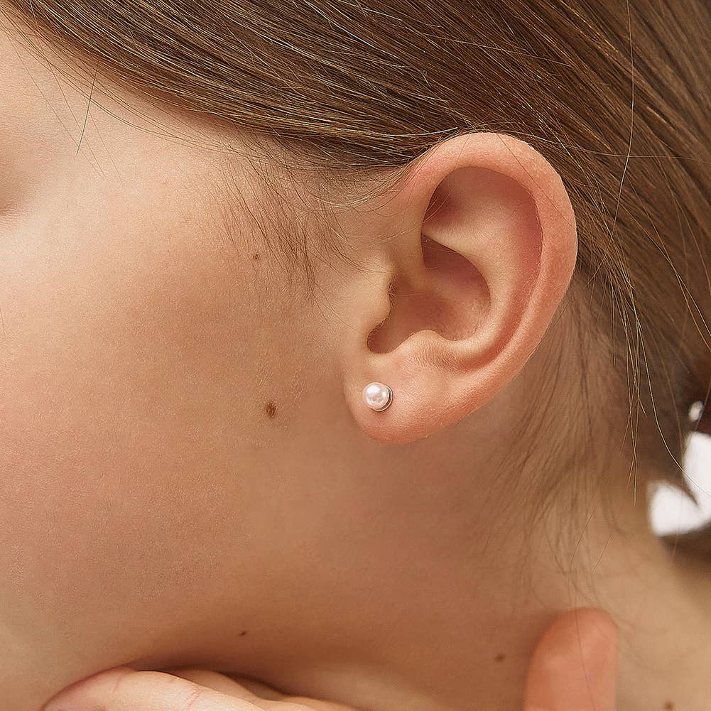 Pink Pearls 3-5mm Kids Earrings Screw Back - Sterling Silver