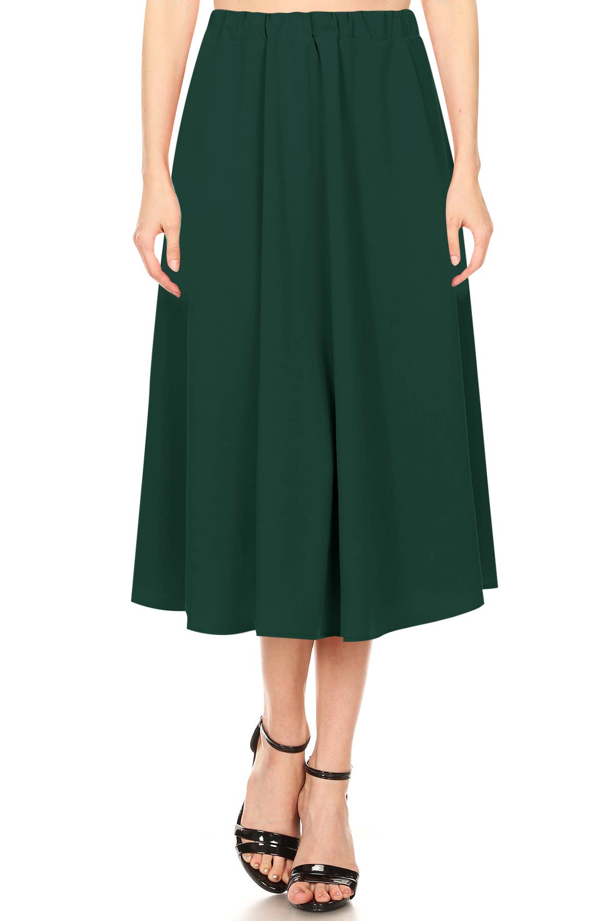 Women's Casual A-Line Pleated Solid Midi Skirt