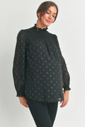 Smocked Mock Neck Polka Dot Maternity Top