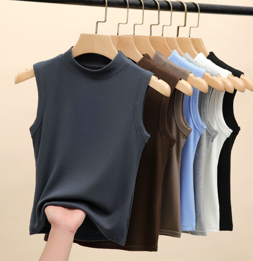 Versatile Essential Basic rib high neck vest tank Top