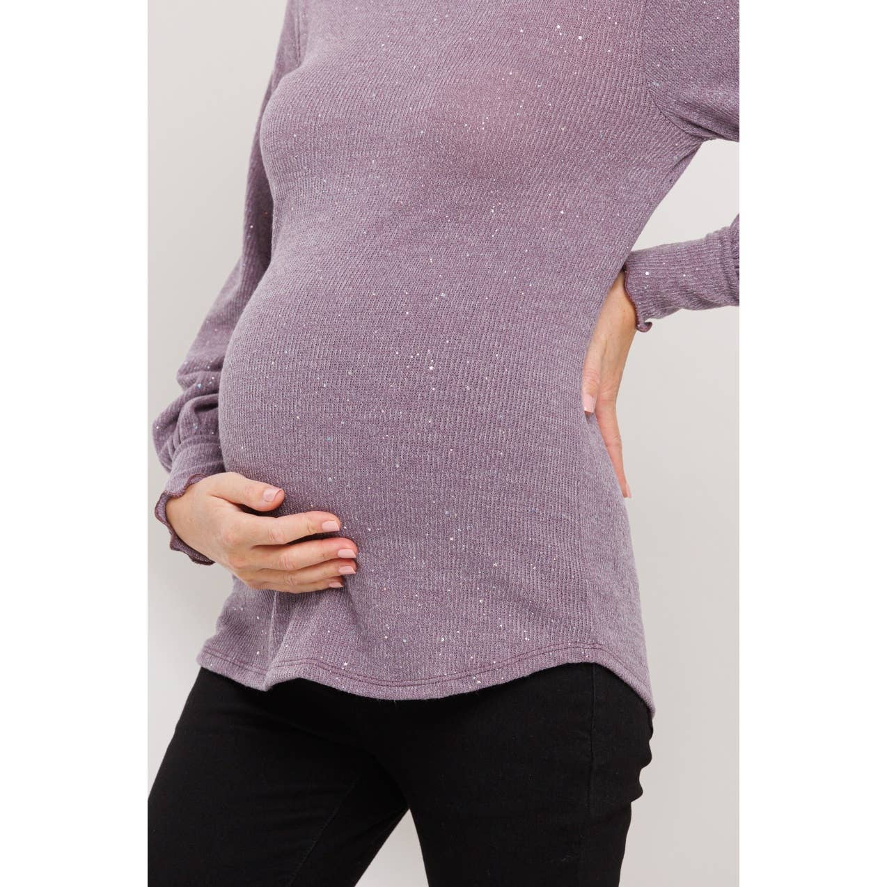 Glitter Knit Long Sleeve Maternity Turtle Neck Top