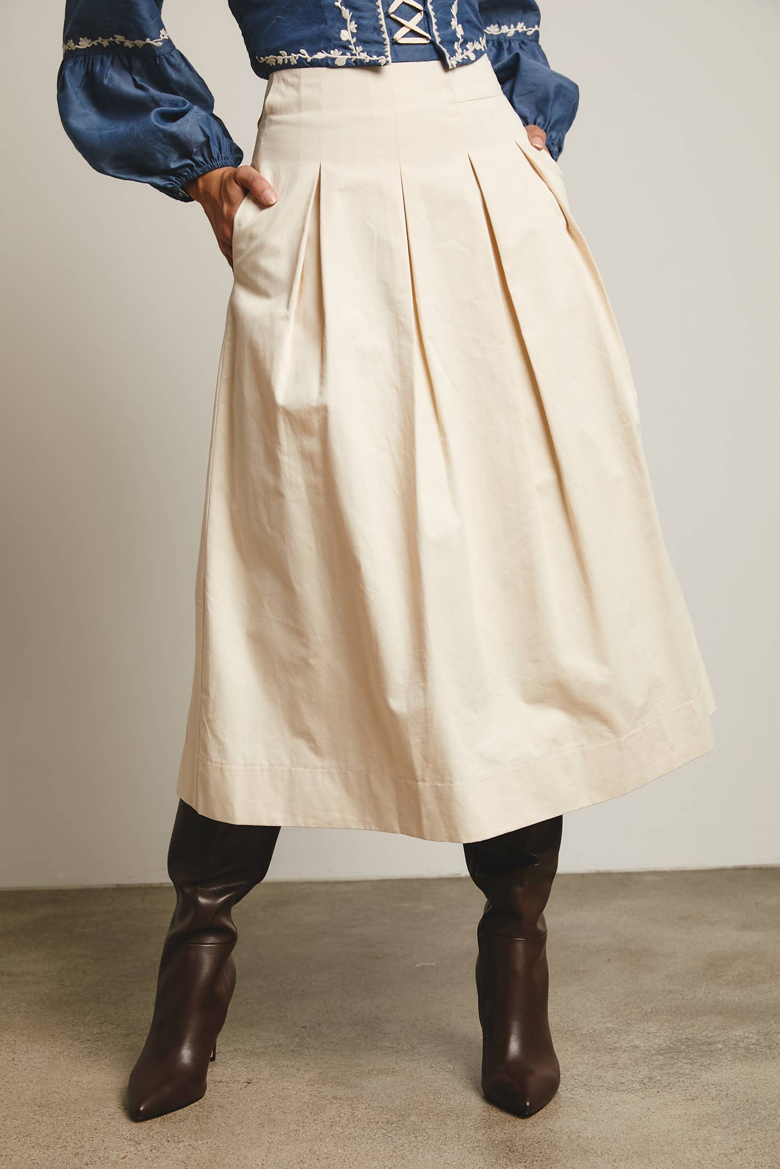 Pleated A-Line Midi Skirt