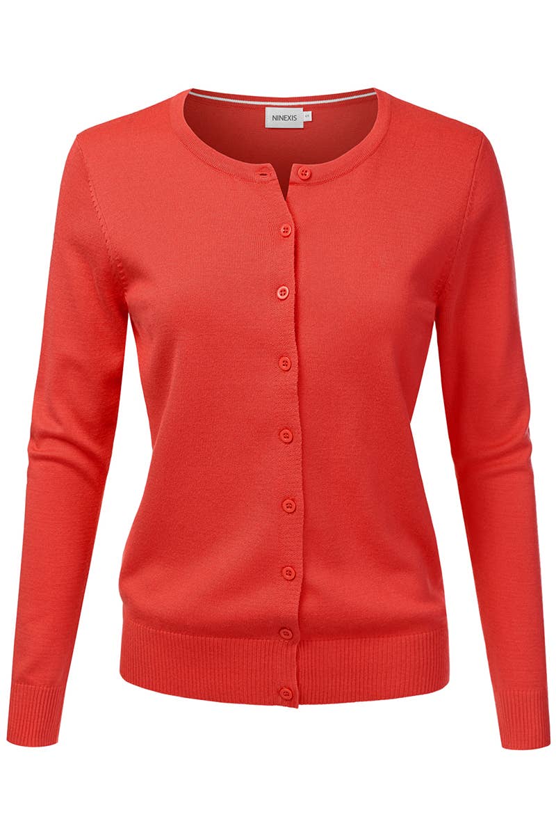 AWOCAL310_Button Down Soft Knit Long Sleeve Cardigan Sweater