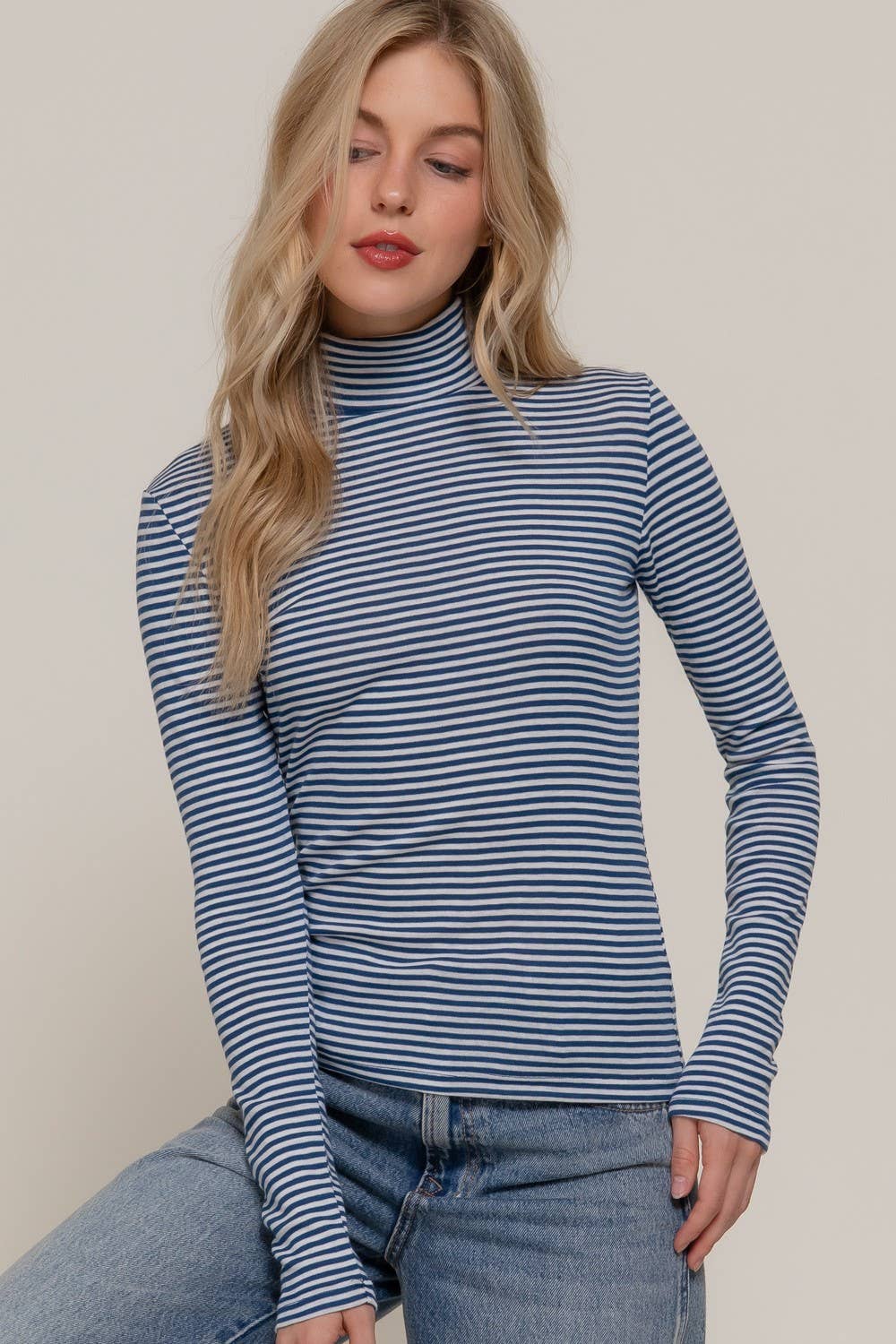 Long Slv Turtle Neck Y/d Stripe Top