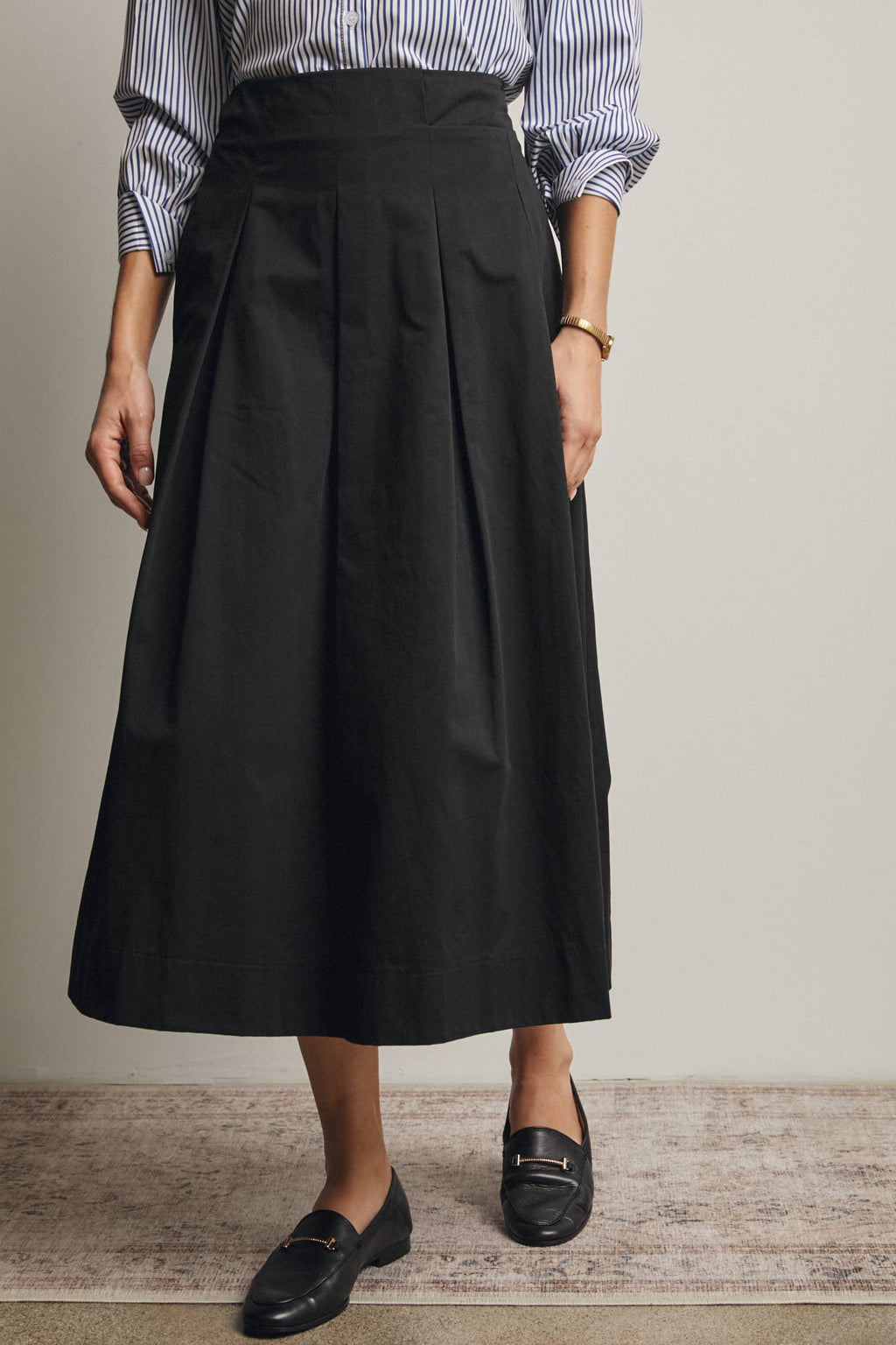 Pleated A-Line Midi Skirt