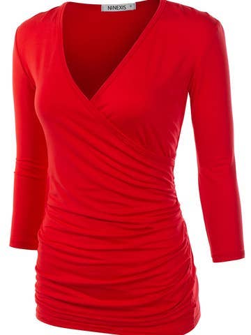 3/4 Sleeve Tank Tops Deep V-Neck Surplice Wrap