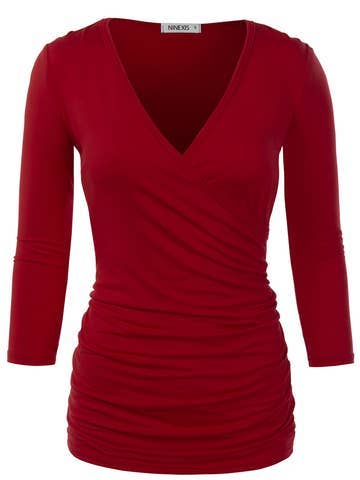 3/4 Sleeve Tank Tops Deep V-Neck Surplice Wrap