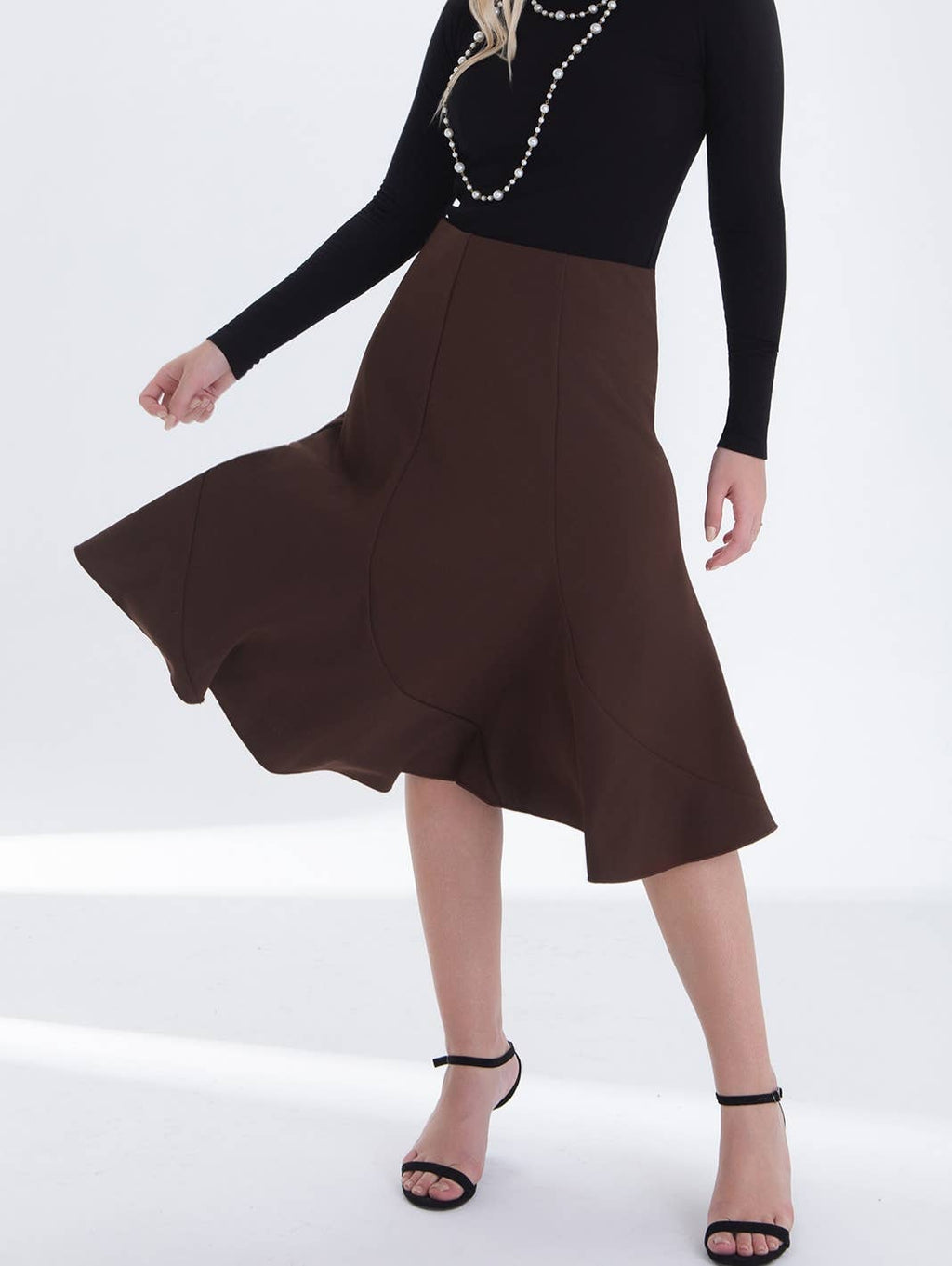 Elegant commuter office A-line midi fishtail hem skirt