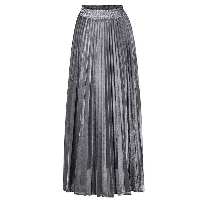 Metallic Elastic waist pleated skirt