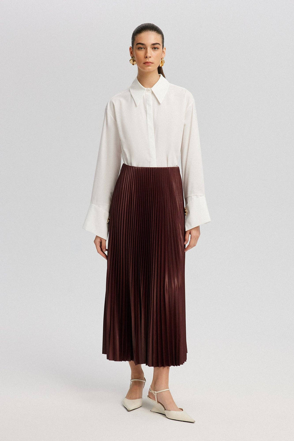 High-Waist Pleated Maxi Skirt – Elegant Flowy A-Line Skirt