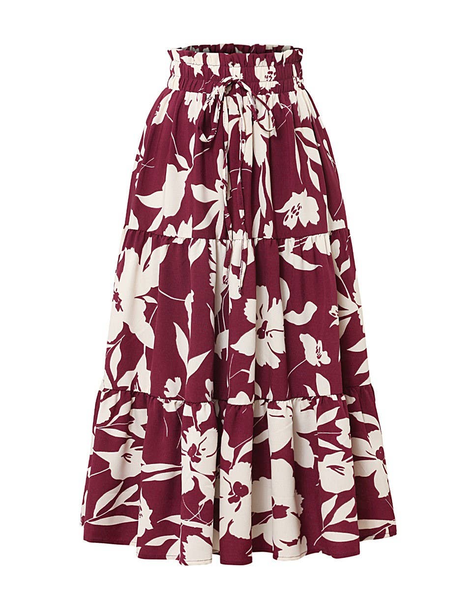 Stylish Floral-Print High-Waisted Skirt