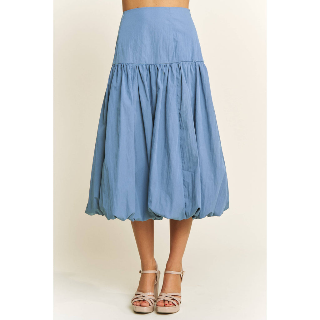 SOFT WOVEN SOLID BUBBLE BALLON MIDI SKIRT - Beige