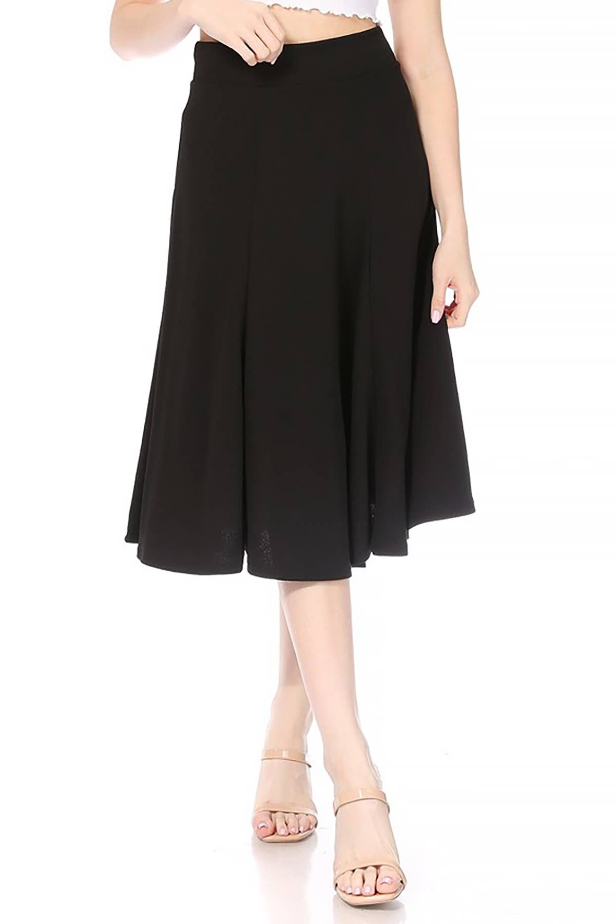 Women's Solid Flared Lightweight Long Midi A-line Skirt