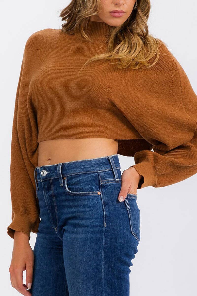 LONG SLEEVE MOCK NECK KNIT CROP TOP