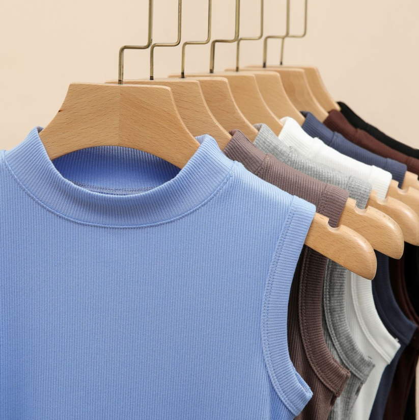 Versatile Essential Basic rib high neck vest tank Top