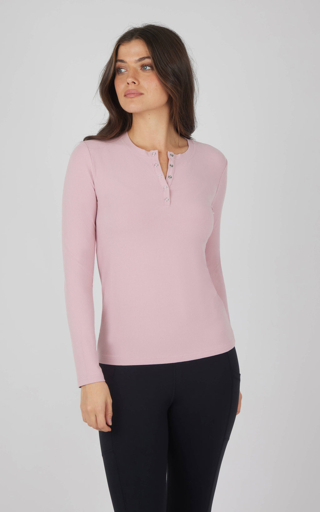 Yogalicious Women's Rib Henley Long Sleeves Top