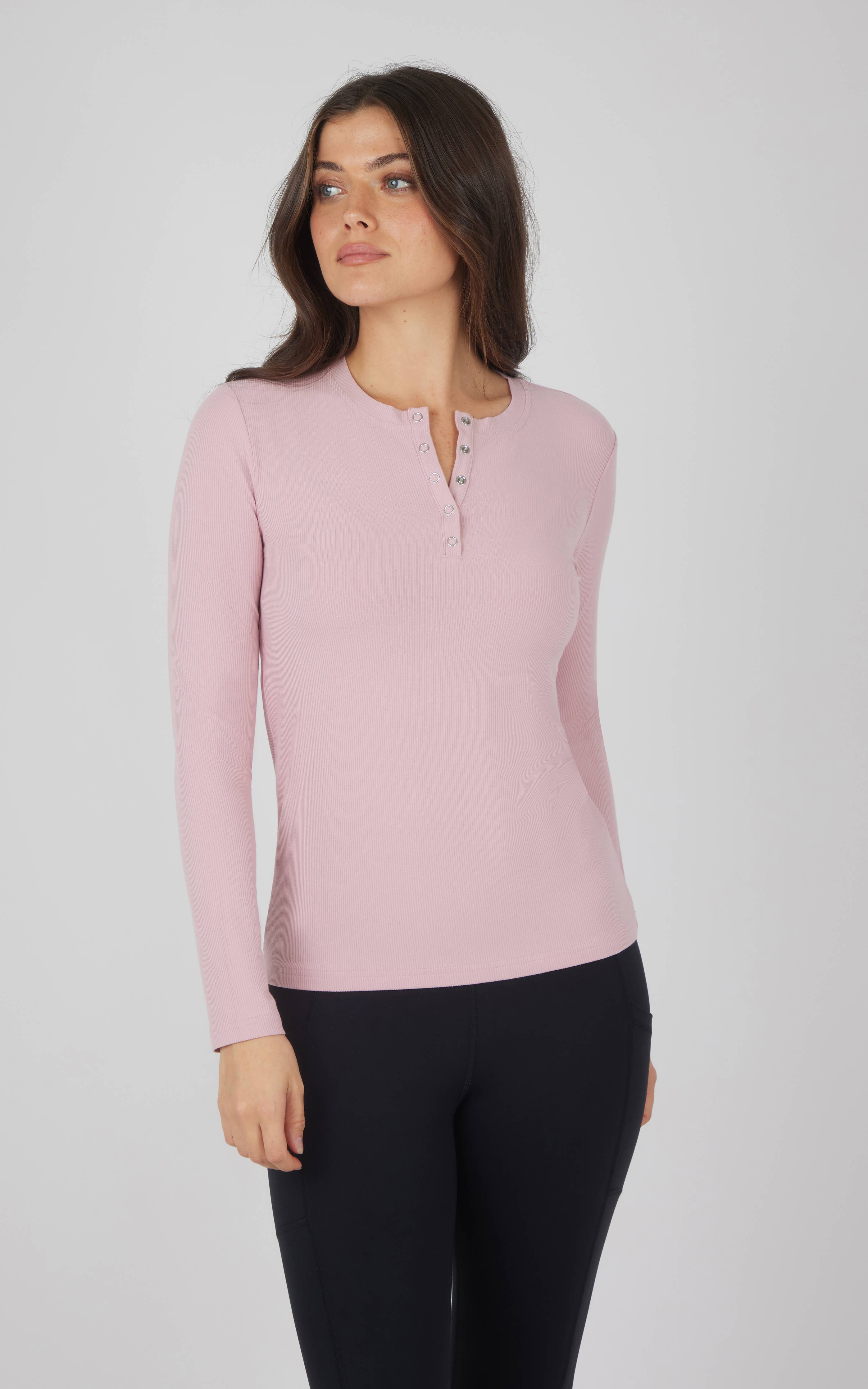 Yogalicious Women's Rib Henley Long Sleeves Top