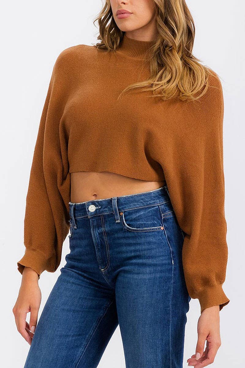 LONG SLEEVE MOCK NECK KNIT CROP TOP