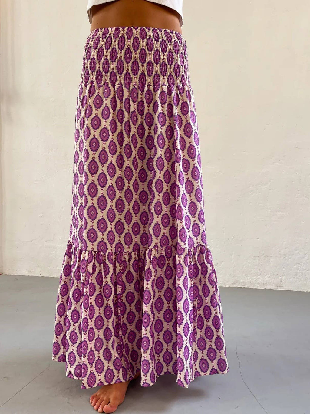 Multicolor Printed Elastic Waist Skirt