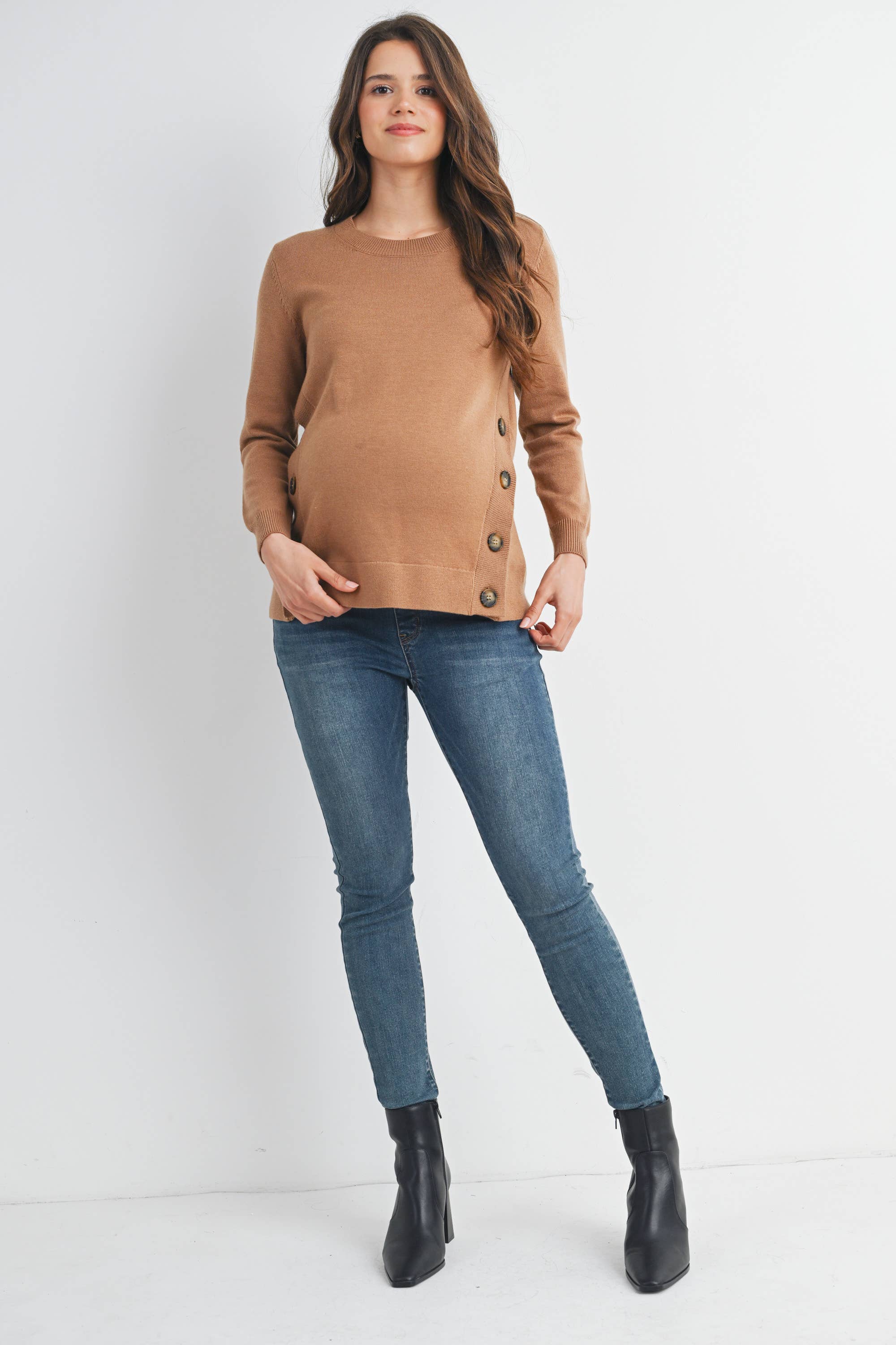 Button Side Maternity Nursing Pullover Sweater