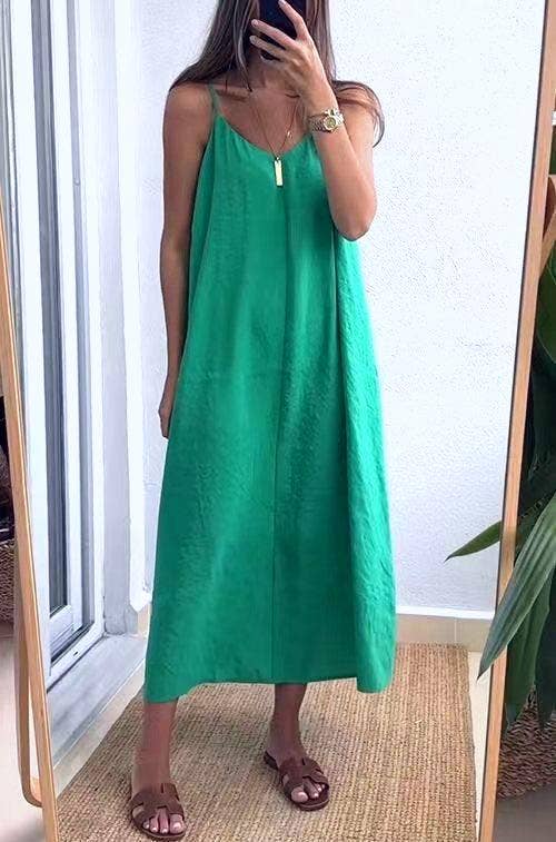 Solid colors loose rope strap maxi dress