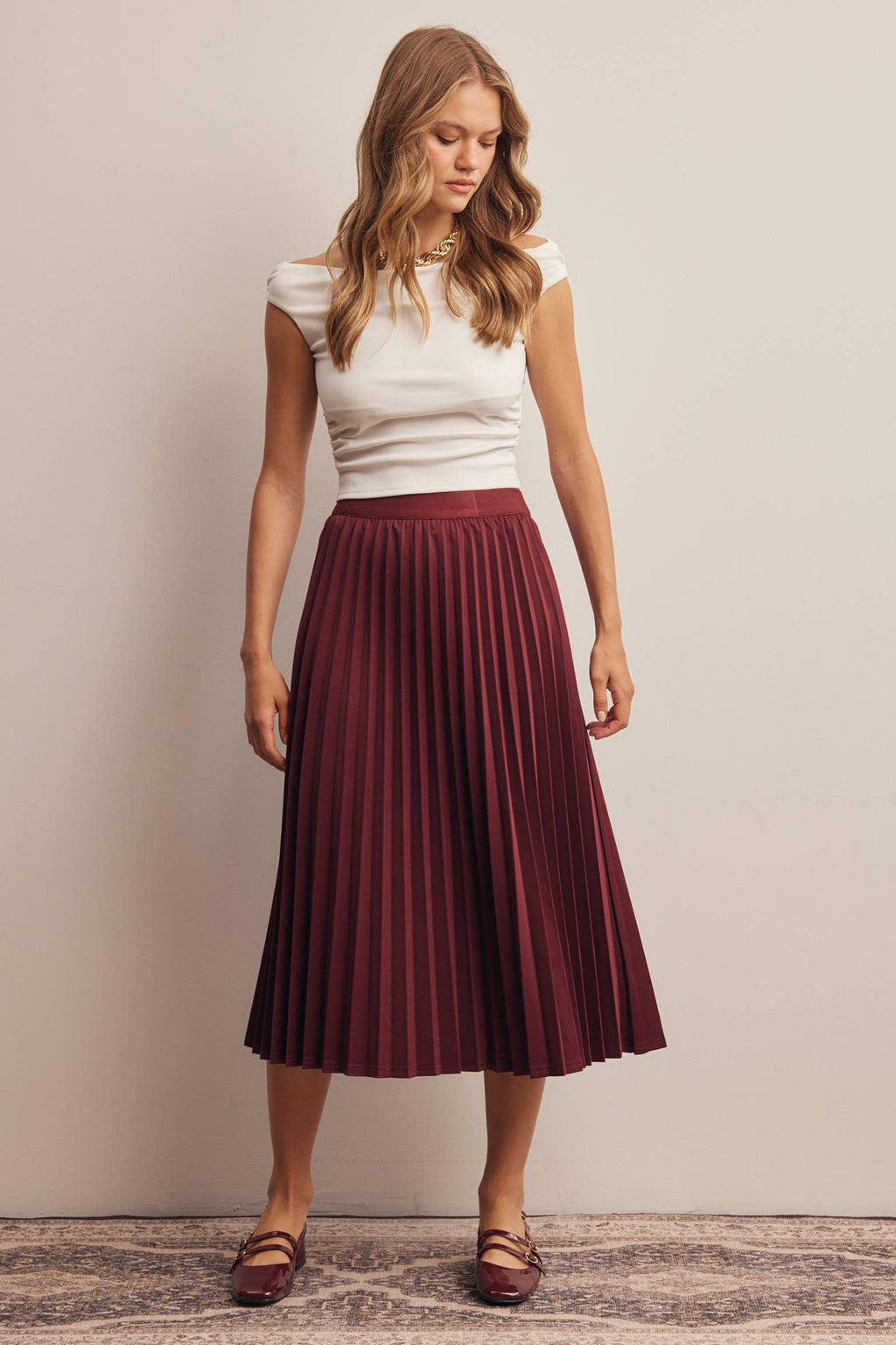 Stretch Pleated Midi Skirt FSK0027