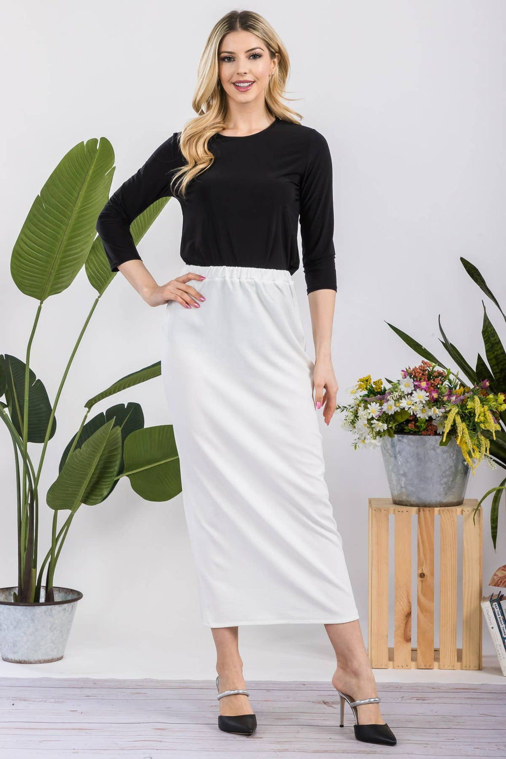 NEW COLORS- LONG PENCIL SKIRT -WITH ELASTIC WAIST BAND
